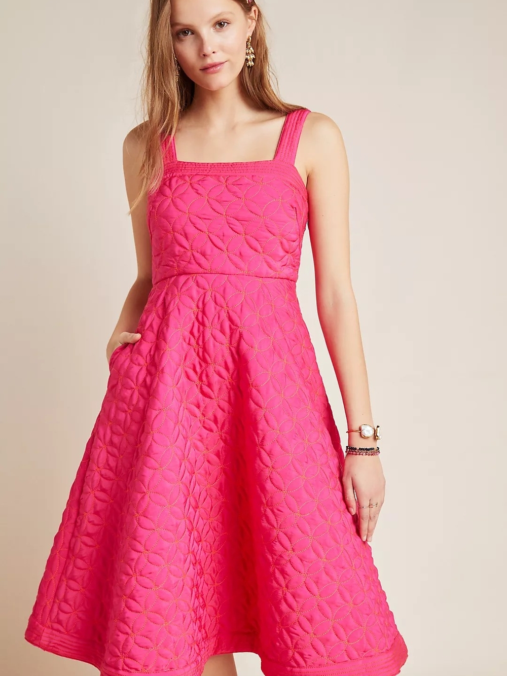 Maeve Hot Pink Quilted A-Line Sundress - Picture 9 of 10